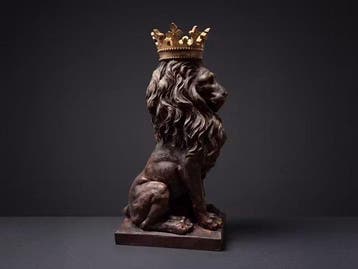 Beeld, XL Leeuw met kroon 91.5 cm - 91.5 cm - Hars, Antiek en Kunst