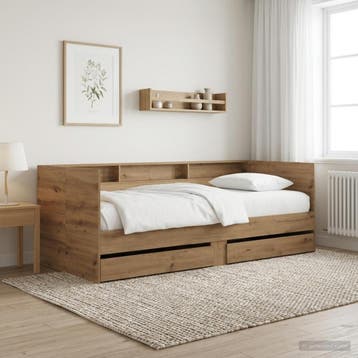 vidaXL Dagbed met lade met plank Artisanaal eiken Bewerkt, Verzenden