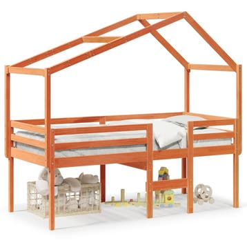 vidaXL Hoogslaper met dak massief grenenhout wasbruin 75x190, Verzenden, Nieuw