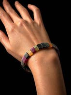 Regenboogfluorietarmband – Geslepen Rechthoekige Stenen