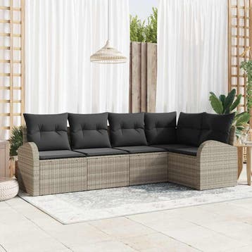 vidaXL Tuinbank Set 5 st Lichtgrijs poly rattan, Verzenden, Nieuw