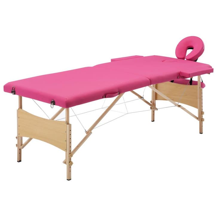 vidaXL Massagetafel inklapbaar 2 zones hout roze, Sport en Fitness, Massageproducten, Nieuw, Verzenden