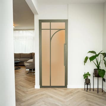 Stalen Binnendeur - Olijfgroen - 5 Vlaks rond - Matglas, Minder dan 80 cm, Binnendeur, Nieuw, Metaal