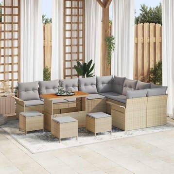 vidaXL Tuinbank Set 13 st Beige poly rattan, Verzenden, Nieuw