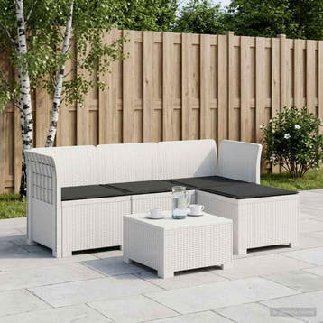 vidaXL 4-Zitter Tuin Sofa met Kussens Rattan Look PP Wit, Verzenden, Nieuw