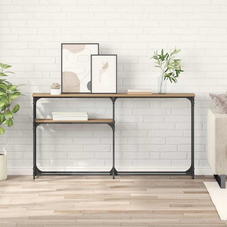 vidaXL Consoltabel Artisan Eiken 145 x 22,5 x 75 cm Bewerkt, Huis en Inrichting, Slaapkamer | Nachtkastjes, Nieuw, Verzenden