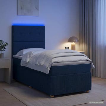 vidaXL LED Boxspringbed met Matras Blauw 90 x 200 cm Stof, Verzenden, Nieuw