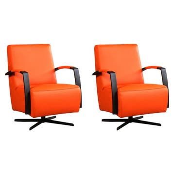 Set van 2 Leren draaifauteuils Mood - Toledo Orange, Maison & Meubles, Ophalen of Verzenden