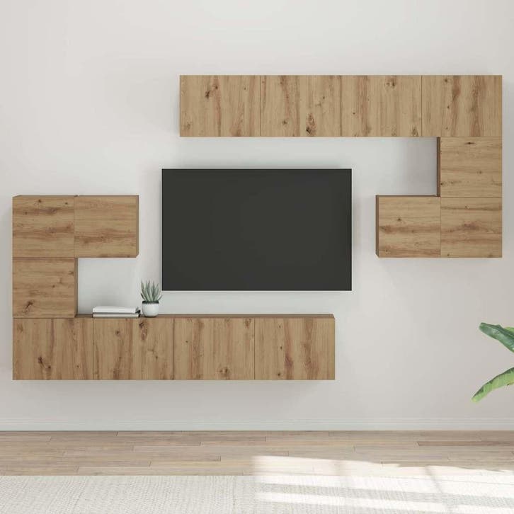 vidaXL TV Eenheden Wandgemonteerd 4 pcs Artisan Eiken, Huis en Inrichting, Kasten |Televisiemeubels, Nieuw, Verzenden