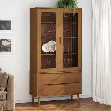 vidaXL Vitrinekast MOLDE 90x35x175 cm massief grenenhout, Verzenden