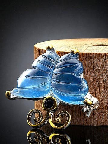 Aquamarijn - Zilver - Broche - Butterfly Design, Verzamelen