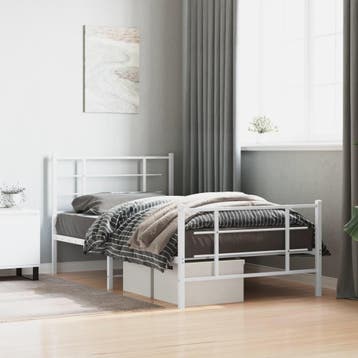 vidaXL Bedframe met hoofd- en voeteneinde metaal wit 100x200, Verzenden