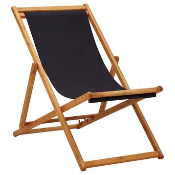 vidaXL Strandstoel inklapbaar eucalyptushout en stof zwart, Verzenden, Nieuw