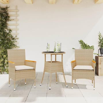 vidaXL 3-delige Tuinset met kussens poly rattan en glas, Verzenden, Tuinset