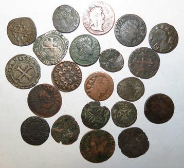 Frankrijk. & États féodaux – lot de 21 monnaies anciennes –, Postzegels en Munten