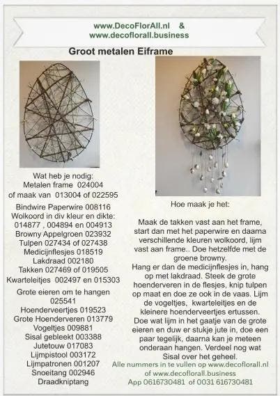 Groot Metalen Eiframe Stel zelf je pakket samen, Huis en Inrichting, Woonaccessoires | Kunstplanten en Kunstbloemen, Nieuw