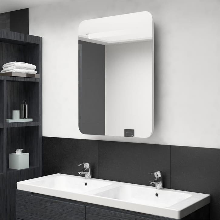 vidaXL Badkamerkast met spiegel en LED 60x11x80 cm glanzend, Huis en Inrichting, Tafels | Kaptafels, Nieuw, Verzenden