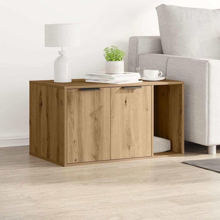 vidaXL Kattenbakkast 80x50x45 cm bewerkt hout artisanaal, Dieren en Toebehoren, Katten-accessoires, Nieuw, Verzenden