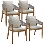 tectake Tuinstoel Manacor, ropedesign - greige, Set van 4, Verzenden, Nieuw