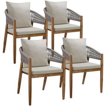 tectake Tuinstoel Manacor, ropedesign - greige, Set van 4, Tuin en Terras, Verzenden, Nieuw