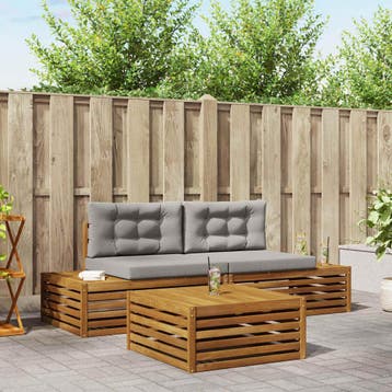 vidaXL 4 st Buiten bank set Massief Acacia Hout en Polyester, Verzenden