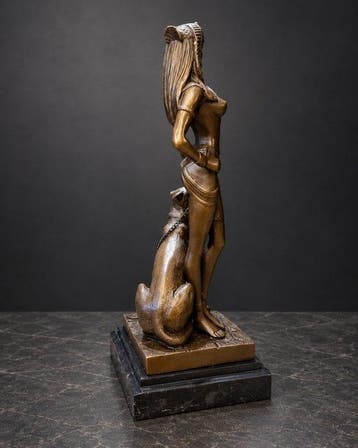 sculptuur, Cleopatra met Panter – Egyptian Revival –