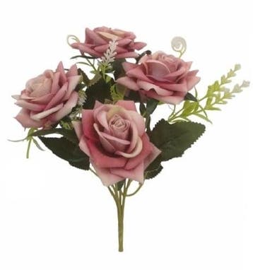 Zijden Rozen Oud Roze Diamant Vintage Pink Rozenboeket 27 cm