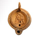 Oud-Romeins Terracotta Olielamp met twee vechtende