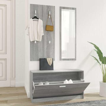 vidaXL Schoenenkastset 3-in-1 bewerkt hout grijs sonoma, Maison & Meubles, Verzenden
