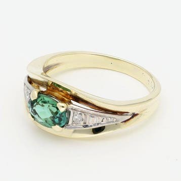 Bague - 14 carats Or jaune - Diamant - Émeraude., Bijoux, Sacs & Beauté, Bagues