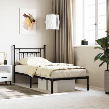 vidaXL Bedframe met hoofdbord metaal zwart 90x190 cm, Verzenden