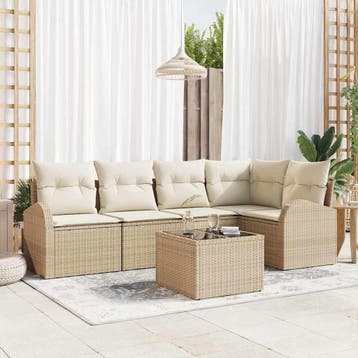 vidaXL Tuinbank Set 6 st Beige en Wit poly rattan, Verzenden