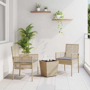 vidaXL Tuin Bistro Set 3 st Beige poly rattan, Verzenden