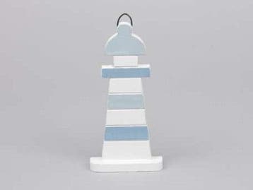 Vuurtoren Hout Blauw/Wit Maritiem 7,5x15 cm