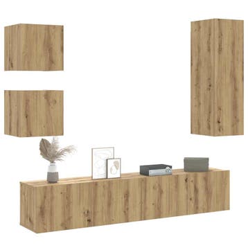 vidaXL 5-delig Tv-meubelset wandmontage bewerkt hout, Huis en Inrichting, Verzenden, Nieuw