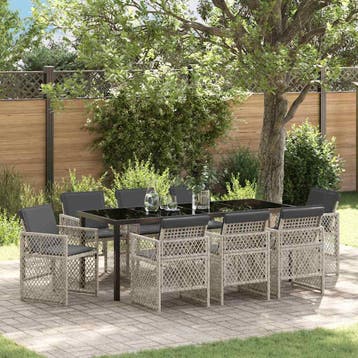 vidaXL Tuin Eettafel Set 9 st Lichtgrijs poly rattan, Verzenden