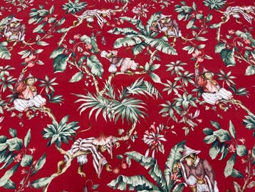 Oeko-Tex tropisch stof met schattige apen - Het paradijs van, Antiek en Kunst