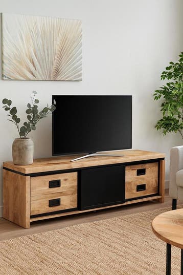 Novelle tv-dressoir, mangohout (nieuw, A-keuze), Nieuw, Overige houtsoorten