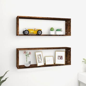 vidaXL Wandschappen kubus 2 st 80x15x26,5 cm hout gerookt, Verzenden