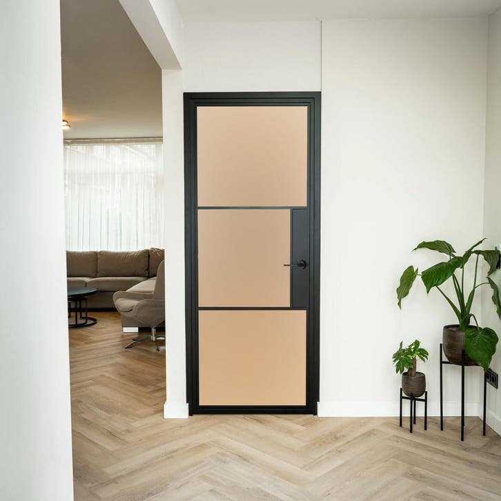 Stalen Binnendeur - 3 Vlaks - Mat glas - Met slot, Bricolage & Construction, Fenêtres & Moustiquaires