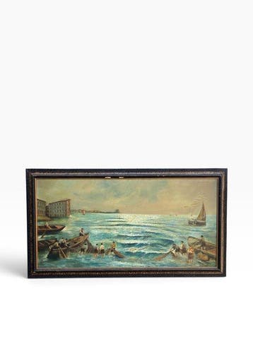 Italiaanse school (XX) - Pescatori al lavoro sulla costa