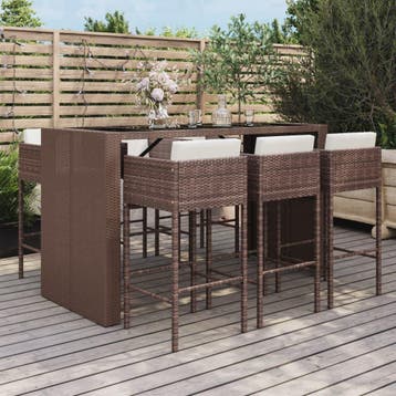 vidaXL 7-delige Tuinbarset met kussens poly rattan bruin, Verzenden, Nieuw