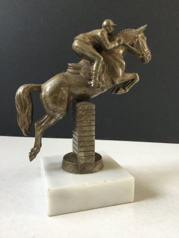 Beeldje - Jockey Steeple-chase - koperlegering, Marmer, Antiek en Kunst