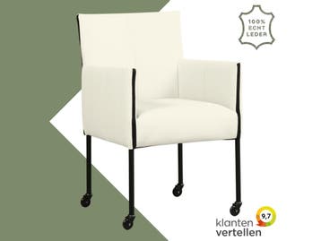 Leren eetkamerstoel More - Toledo Nebbia (crème) - Poten, Huis en Inrichting, Overige kleuren, Bohemian, Industrieel, Modern, Scandinavisch