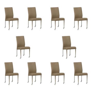 Set van 10 Leren eetkamerstoelen Comfort met wieltjes -, Huis en Inrichting, Ophalen of Verzenden, Nieuw, Leer, Eén
