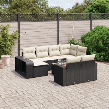 vidaXL 11-delige Loungeset met kussens poly rattan zwart, Verzenden, Nieuw