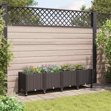 vidaXL Tuin planter met wielen Bruin 160 x 40 x 44 cm PP, Verzenden, Nieuw