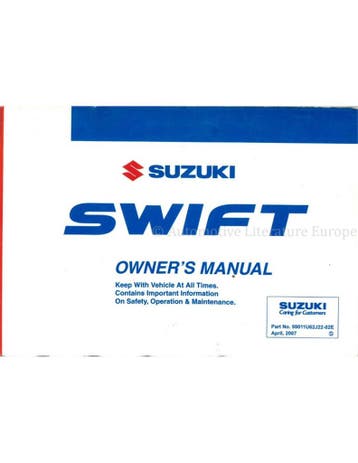 2007 SUZUKI SWIFT INSTRUCTIEBOEKJE ENGELS, Ophalen of Verzenden