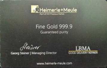 1/200 Troy Ounce - Or .999 - Heimerle + Meule, Germany -
