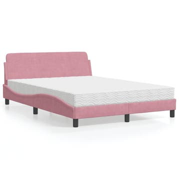 vidaXL Bed met matras Dover fluweel roze 140x200 cm, Verzenden, Nieuw